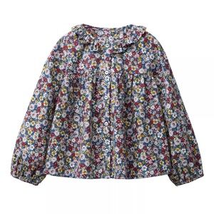 Zara Girls' Floral Ruffle Collar Blouse - Blue, Red, Yellow, 2T NWOT